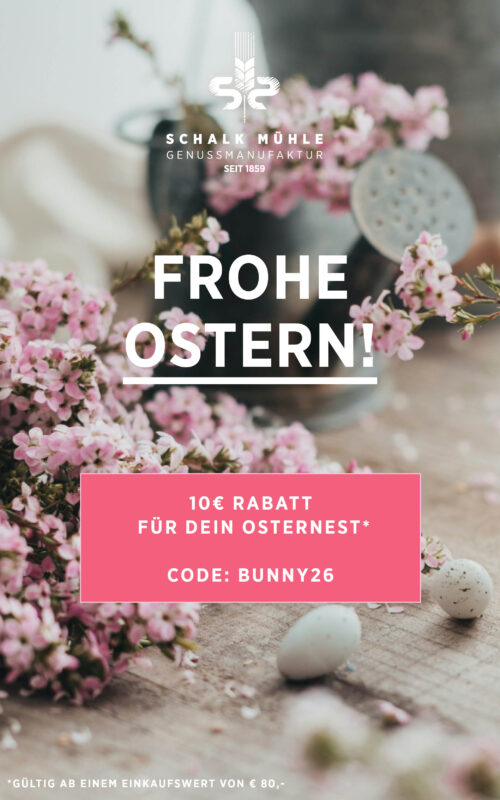 Osteraktion mit Frühlingsblumen im Hintergrund. Code: BUNNY26