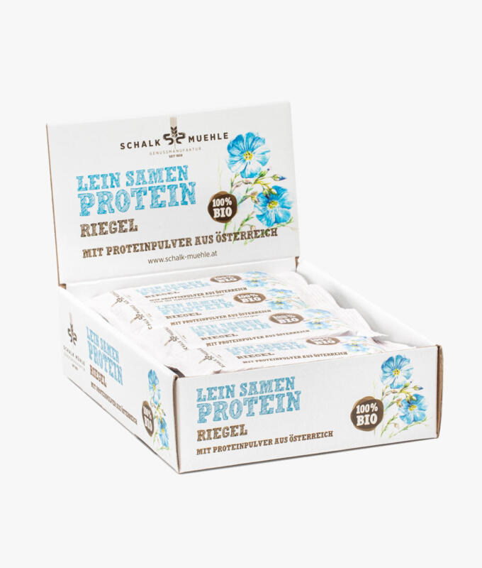 Leinsamen Protein Riegel Box
